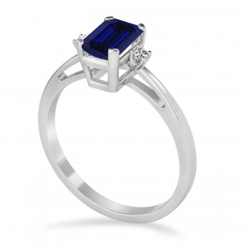 Blue Sapphire Emerald Cut Three-Stone Ring 14k White Gold (1.04ct)