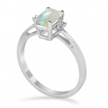 Opal Emerald Cut Three-Stone Ring 14k White Gold (1.04ct)