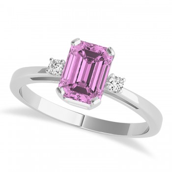 Pink Sapphire Emerald Cut Three-Stone Ring 14k White Gold (1.04ct)
