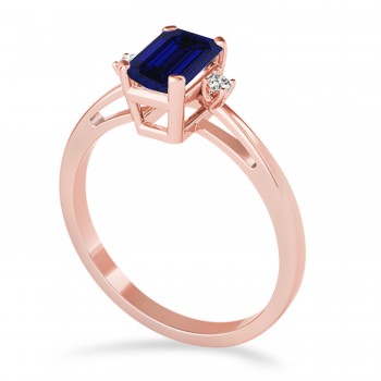 Blue Sapphire Emerald Cut Three-Stone Ring 18k Rose Gold (1.04ct)