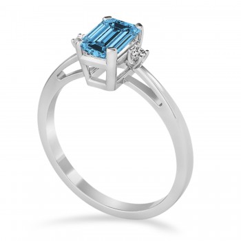 Blue Topaz Emerald Cut Three-Stone Ring 18k White Gold (1.04ct)