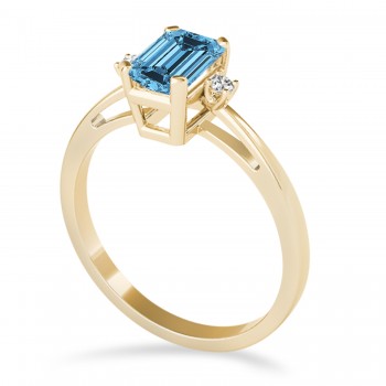 Blue Topaz Emerald Cut Three-Stone Ring 18k Yellow Gold (1.04ct)