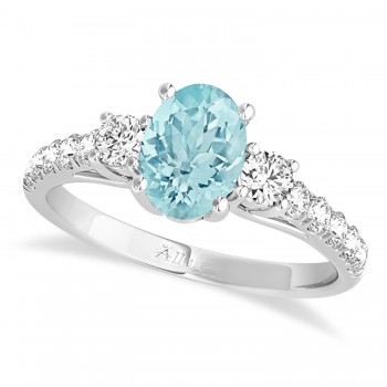 Oval Cut Aquamarine & Diamond Engagement Ring Platinum (1.40ct)