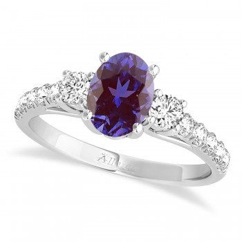 Oval Cut Lab Alexandrite & Diamond Engagement Ring 14k White Gold (1.40ct)