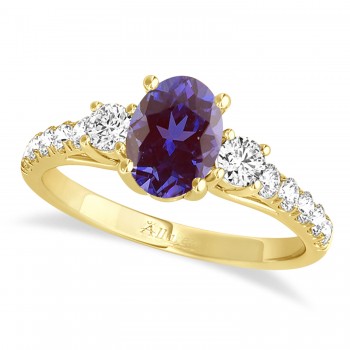 Oval Cut Lab Alexandrite & Diamond Engagement Ring 14k Yellow Gold (1.40ct)