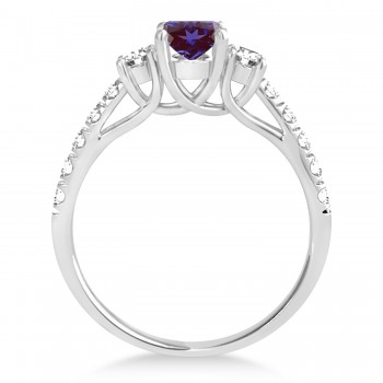 Oval Cut Lab Alexandrite & Diamond Engagement Ring 18k White Gold (1.40ct)