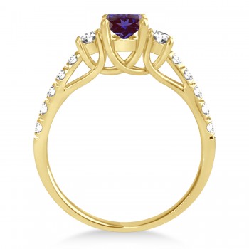 Oval Cut Lab Alexandrite & Diamond Engagement Ring 18k Yellow Gold (1.40ct)