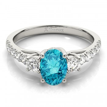 Oval Cut Blue Diamond & Diamond Engagement Ring Platinum (1.40ct)