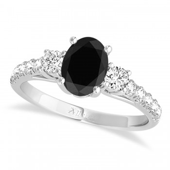 Oval Cut Black Diamond & Diamond Engagement Ring Platinum (1.40ct)