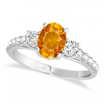 Oval Cut Citrine & Diamond Engagement Ring Platinum (1.40ct)