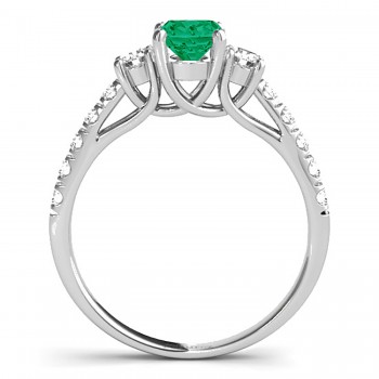 Oval Cut Emerald & Diamond Engagement Ring 14k White Gold (1.40ct)