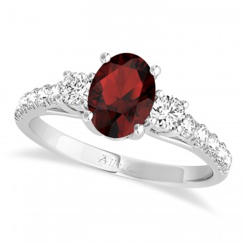 Oval Cut Garnet & Diamond Engagement Ring Platinum (1.40ct)