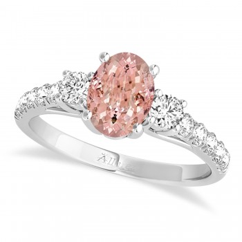 Oval Cut Morganite & Diamond Engagement Ring Platinum (1.40ct)