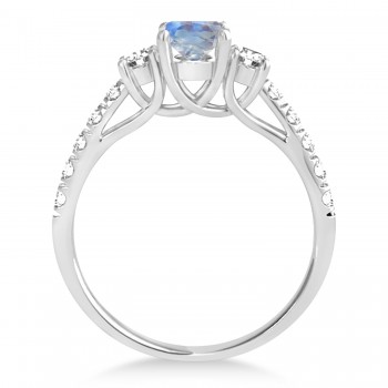 Oval Cut Moonstone & Diamond Engagement Ring 14k White Gold (1.40ct)