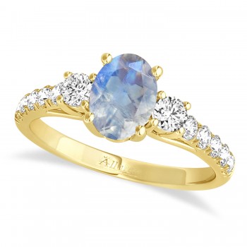 Oval Cut Moonstone & Diamond Engagement Ring 14k Yellow Gold (1.40ct)