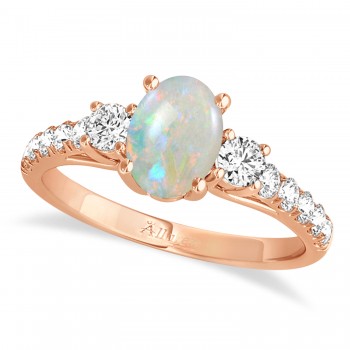 Oval Cut Opal & Diamond Engagement Ring 14k Rose Gold (1.40ct)