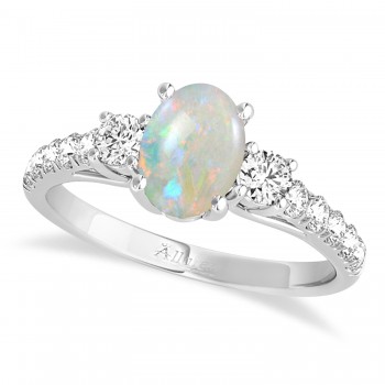 Oval Cut Opal & Diamond Engagement Ring 14k White Gold (1.40ct)