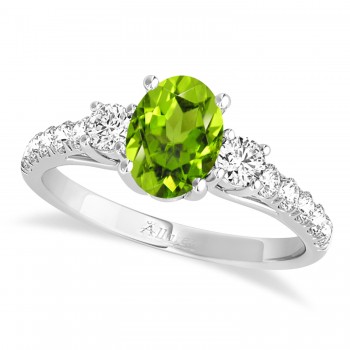 Oval Cut Peridot & Diamond Engagement Ring Platinum (1.40ct)