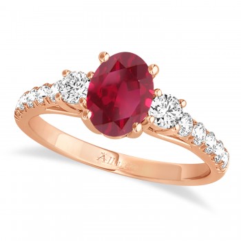 Oval Cut Ruby & Diamond Engagement Ring 14k Rose Gold (1.40ct)