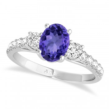 Oval Cut Tanzanite & Diamond Engagement Ring Platinum (1.40ct)