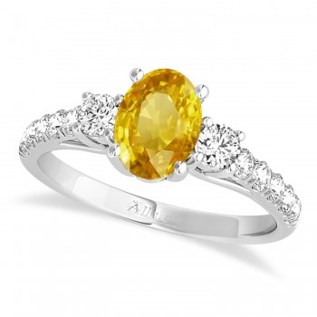 Oval Cut Yellow Sapphire & Diamond Engagement Ring Platinum (1.40ct)