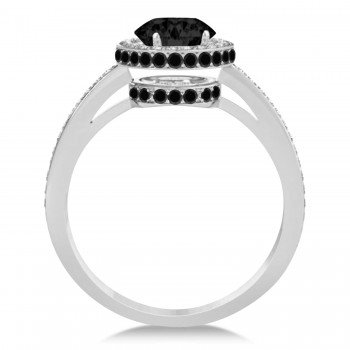Oval Black & White Diamond Halo Engagement Ring 14k White Gold (1.71ct)