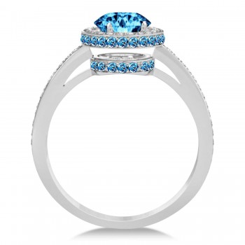 Oval Blue Topaz & Diamond Halo Engagement Ring 14k White Gold (2.10ct)