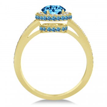 Oval Blue Topaz & Diamond Halo Engagement Ring 14k Yellow Gold (2.10ct)