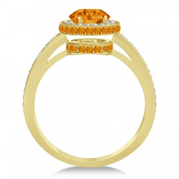 Oval Citrine & Diamond Halo Engagement Ring 14k Yellow Gold (1.75ct)