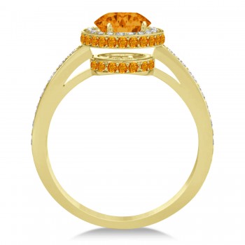 Oval Citrine & Diamond Halo Engagement Ring 14k Yellow Gold (1.75ct)