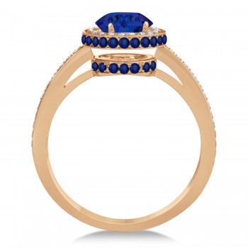 Oval Lab Blue Sapphire & Diamond Halo Engagement Ring 14k Rose Gold 2.00ct
