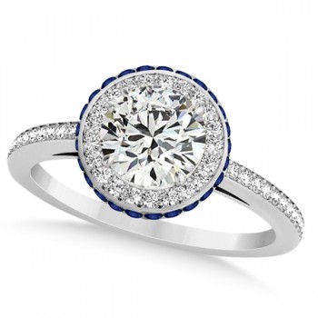 Diamond Halo & Sapphire Gemstone Engagement Ring 14k White Gold 1.50ct