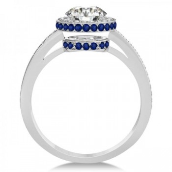 Diamond Halo & Sapphire Gemstone Engagement Ring 14k White Gold 1.50ct
