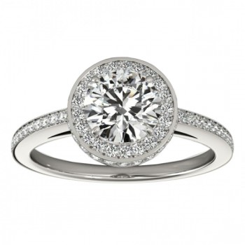 Halo Diamond Engagement Ring Setting Shank Accents 14k W. Gold 0.50ct