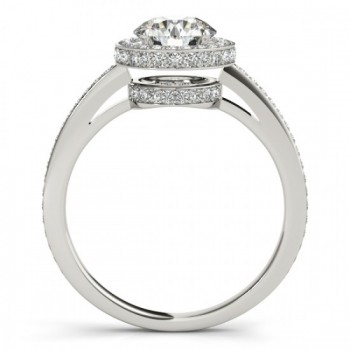 Halo Diamond Engagement Ring Setting Shank Accents 14k W. Gold 0.50ct
