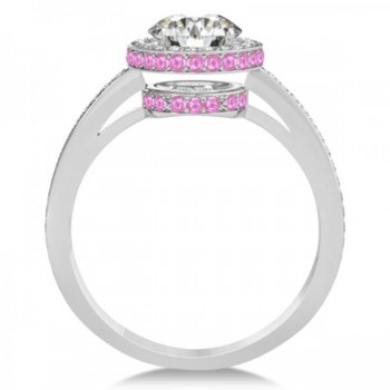 Diamond Halo Engagement Ring Pink Sapphire Accents 14k W. Gold 0.50ct