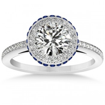 Diamond Halo Engagement Ring Blue Sapphire Accents Platinum (0.50ct)