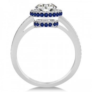 Diamond Halo Engagement Ring Blue Sapphire Accents Platinum (0.50ct)