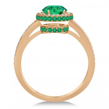 Oval Lab Emerald & Diamond Halo Engagement Ring 14k Rose Gold (1.76ct)