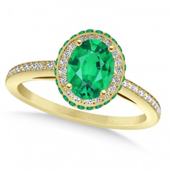 Oval Lab Emerald & Diamond Halo Engagement Ring 14k Yellow Gold (1.76ct)