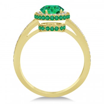 Oval Lab Emerald & Diamond Halo Engagement Ring 14k Yellow Gold (1.76ct)