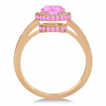 Oval Pink Sapphire & Diamond Halo Engagement Ring 14k Rose Gold (2.00ct)