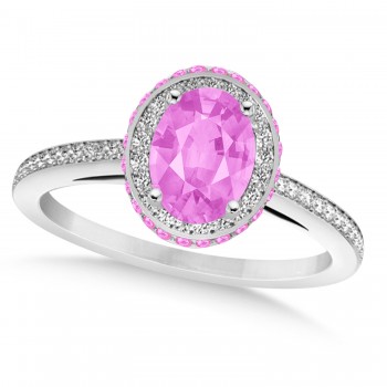 Oval Lab Pink Sapphire & Diamond Halo Engagement Ring 14k White Gold (2.00ct)