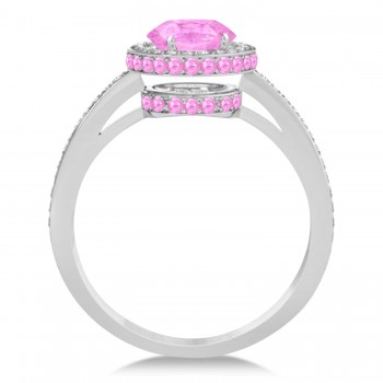 Oval Lab Pink Sapphire & Diamond Halo Engagement Ring 14k White Gold (2.00ct)