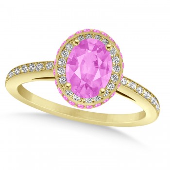 Oval Lab Pink Sapphire & Diamond Halo Engagement Ring 14k Yellow Gold (2.00ct)