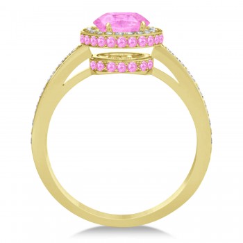 Oval Lab Pink Sapphire & Diamond Halo Engagement Ring 14k Yellow Gold (2.00ct)