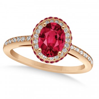 Oval Lab Ruby & Diamond Halo Engagement Ring 14k Rose Gold (2.00ct)