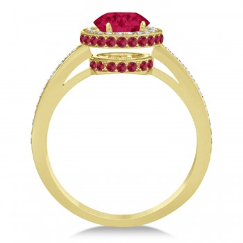 Oval Lab Ruby & Diamond Halo Engagement Ring 14k Yellow Gold (2.00ct)