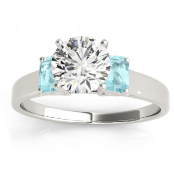 Trio Emerald Cut Aquamarine Engagement Ring 18k White Gold (0.30ct)