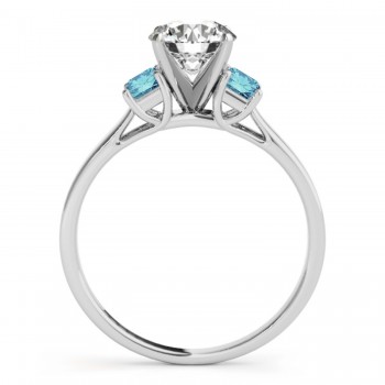 Trio Emerald Cut Blue Diamond Engagement Ring 14k White Gold (0.30ct)